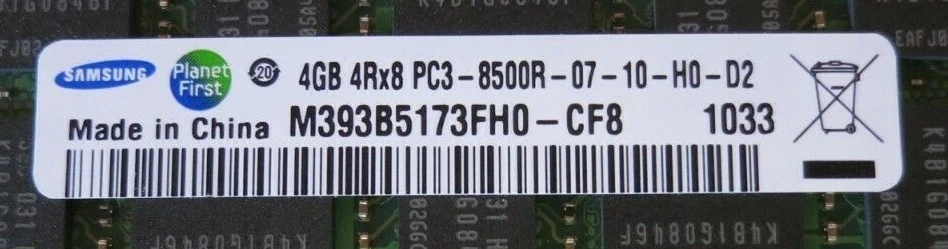 Samsung M393B5173FH0-CF8 43X6066 4GB PC3-8500 DDR3-1066MHz ECC CL7 240P Memory - Image 3 of 4