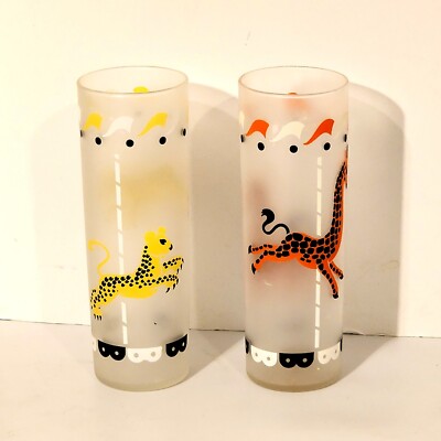Libbey Vintage1950s Frosted 7 in. Carousel Highball Glasses