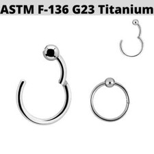 16G 5/16" 3/8" IMPLANT GRADE TITANIUM FIX BEAD HOOP SEPTUM HINGED CLICKER RING