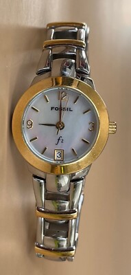 Fossil f2  mop women's 2 tone luxury design solid st steel watch -New Battery