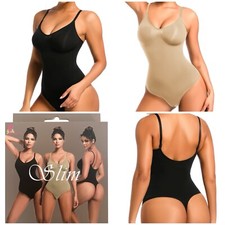 Sculpting Bodysuit Tummy Control Seamless Thong Shapewear Full Body Shaper Bk SM