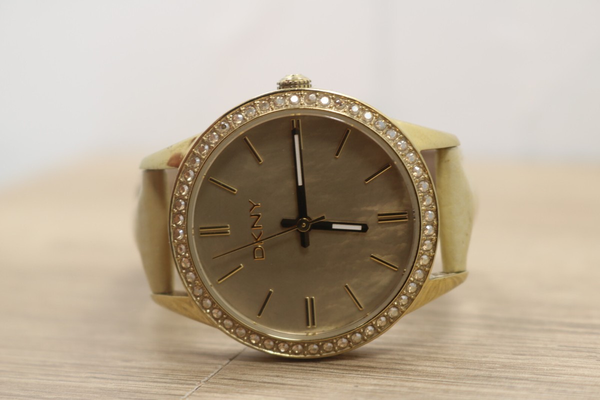 DKNY NY-4759 Mother of Pearl Dial Crystal Bezel Gold Tone Watch Leather Band Womens DKNY NY-4759 Crystal Bezel Gold Tone | Mercari main image 2