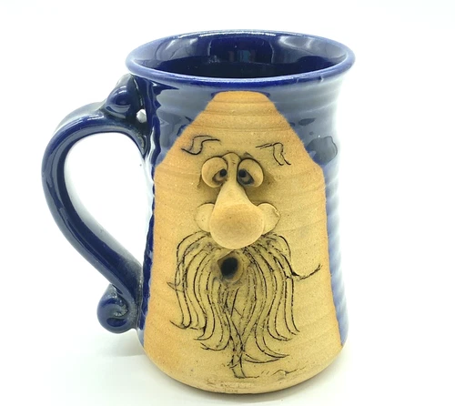 1970s Vintage PETER PETRIE Signed FUNNY UGLY FACE Bearded CUP MUG 1976 Pottery