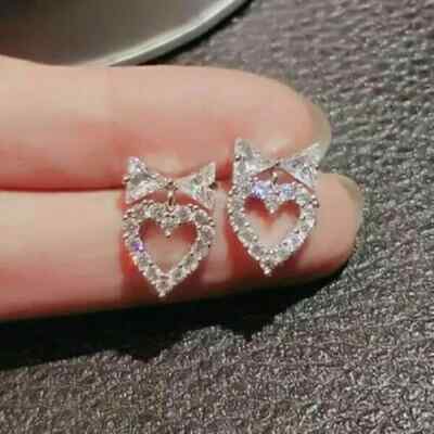 4Ct Lab Created VVS1 Diamond Infinity Heart Stud Earrings 14K White Gold Finish