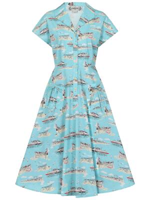 1950s Retro Pin-Up Style Brighton Postcard Print Shirtwaist Swing Dress UK  08-20 | eBay