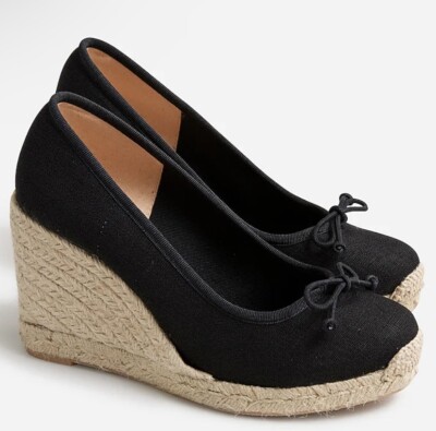 Crew NWT Seville Made-in-Spain Espadrille Wedges Black Size