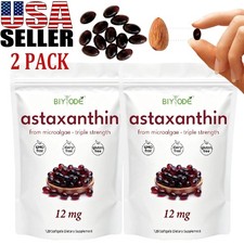 2X Organic 12mg Astaxanthin 120 Softgels Algae Antioxidant Natural High Strength