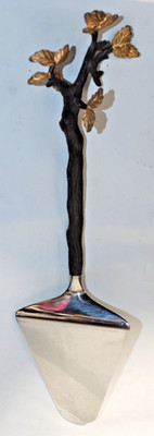L5 L'OBJET Cake/Pie Server  Tree Gold Leaves Chrome Signed