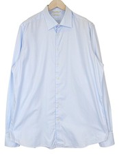 SUITSUPPLY Men's Formal Shirt 46-7/18L Slim Blue Cotton Button-Up Long Sleeve