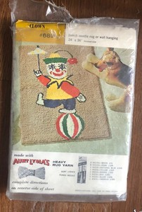 Aunt Lydia's Clown Punch Needle Rug Or Wall Hanging #689  24'' x 36''