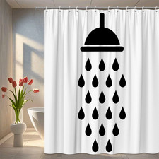 Black and White Shower Curtain with Water Droplets Design