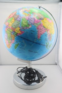 Illuminated World Globe Lamp Chrome Base Desktop Geography Light Decor