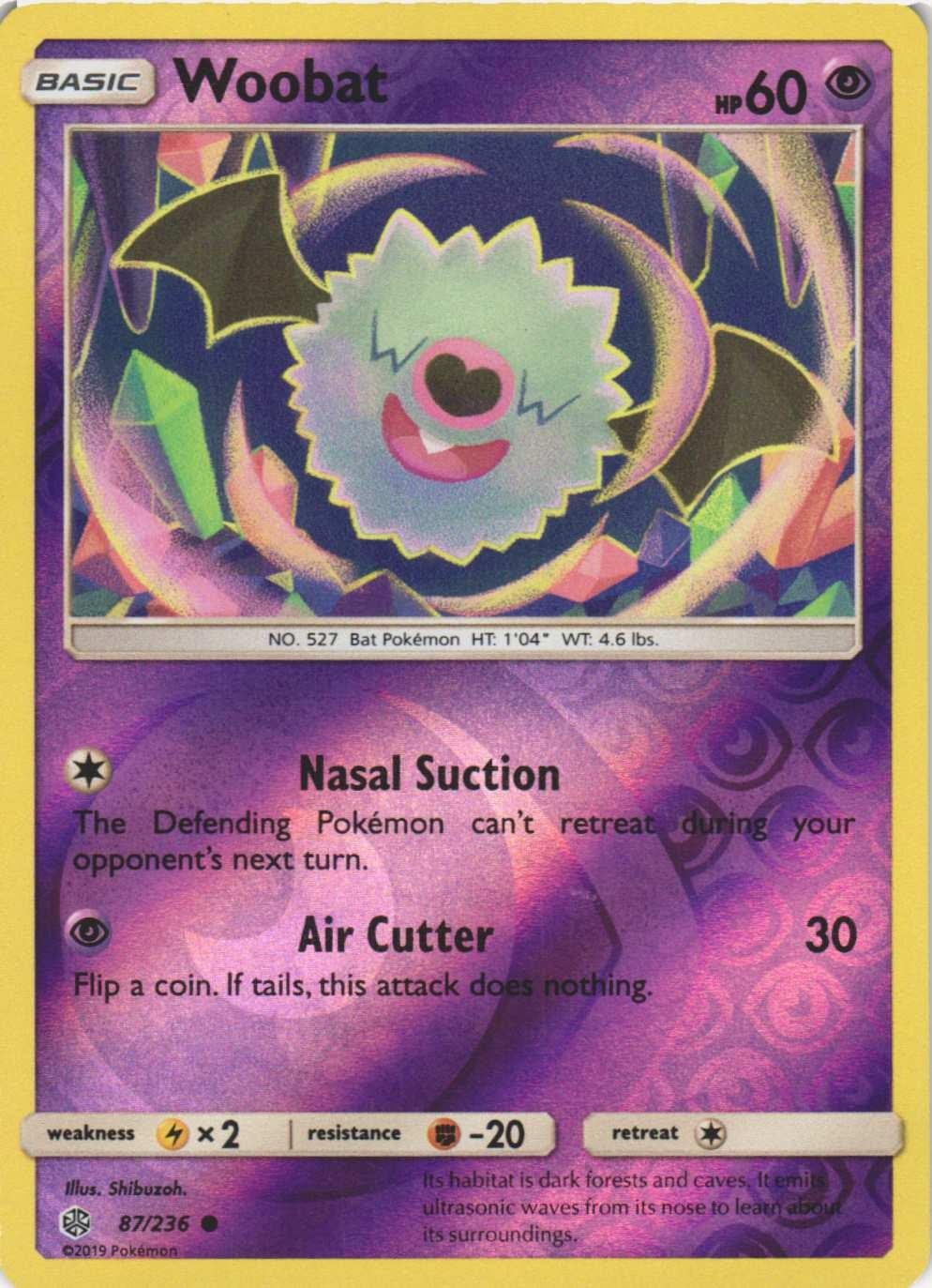Woobat 87/236 Common Cosmic Eclipse Pokemon Reverse Holo Near Mint