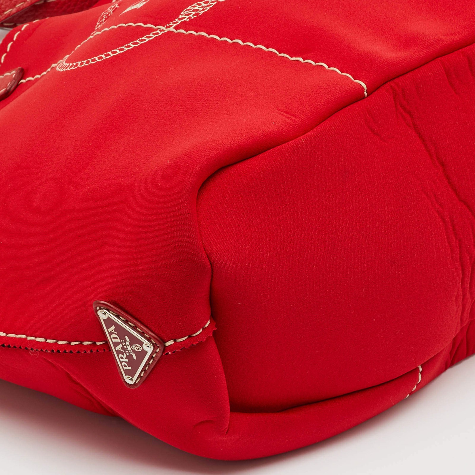 Prada Red Neoprene and Leather Logo Canapa Tote thumbnail 11