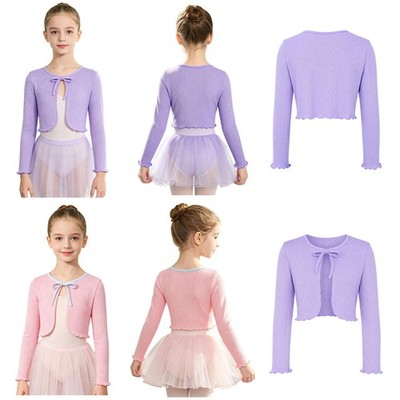 Girls Bolero Party Cardigan Wrap Sweater Color Contrast Dancewear Long Sleeve