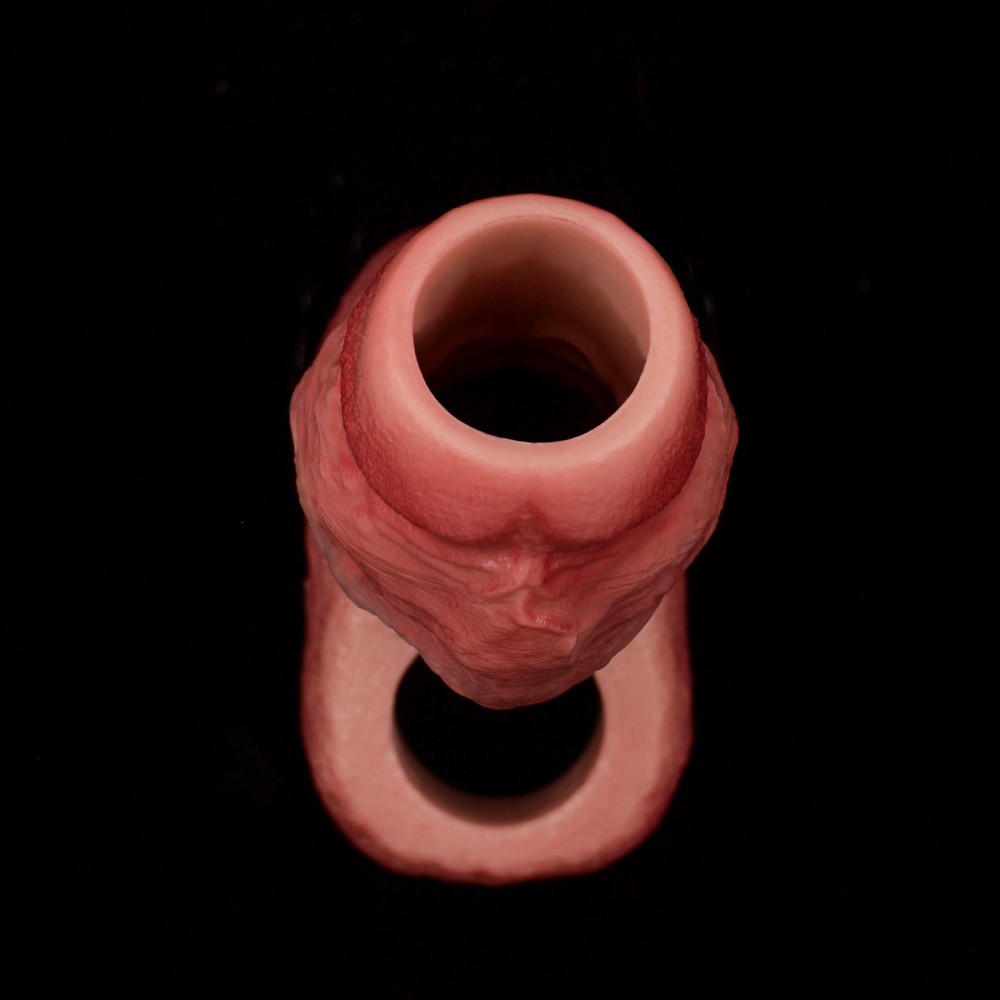 Open-ended Realistic Penis Sleeve With Inner Thread Silicone Enlarge Sheath Men