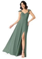 Azazie Everett Eucalyptus A-Line Ruffled Chiffon Dress A6 6 NEW NWT Bridesmaid