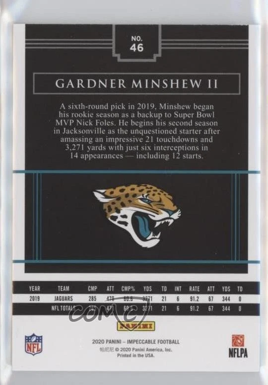 2020 Panini Impeccable Silver /50 Gardner Minshew II #46 - Image 2 of 2