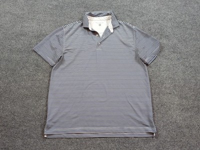 Hickey Freeman Shirt Mens Medium White Blue Stretch Short Sleeve Golf Casual 