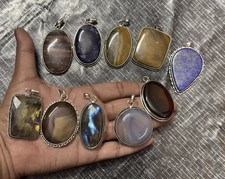 Natural Gemstone Pendant Lot Handmade Silver Plated Crystal Pendants Mixed