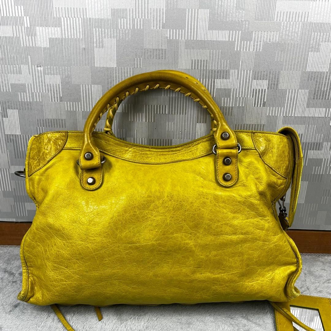 BALENCIAGA Classic City Shoulder Handbag 2Way Yellow Leather 115748 Authe