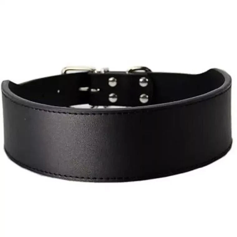 Wide Leather Dog Collar Black Luxury Solid Soft pet accessory Sizes: 15"-27" F/S