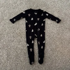 3-6m Kyte Baby Footie Zippy Black and Ghost 