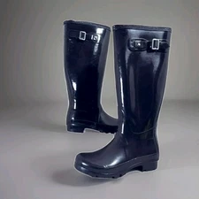 POLAR Woman Rubber Rain Boots Dark Purple Knee Highs Buckle Molded Sole Size UK5