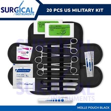 Army Surgical Kit - Sutures, Scalpel, Hemostats - Black - Military First Aid