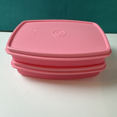 Tupperware Packette Divided Container Pink Slimline Lunch Box Set Of 2 New