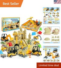 Creative 37-Piece Construction Sand Art Kit with Trucks  Folding Sandbox