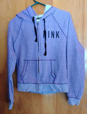 Vtg PINK Victoria s Secret Logo Full Zip Hooded Hoodie w/ Pockets Women S Purple