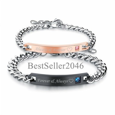2PCS Stainless Steel His and Hers Always & Forever Matching Couple Bracelet Set