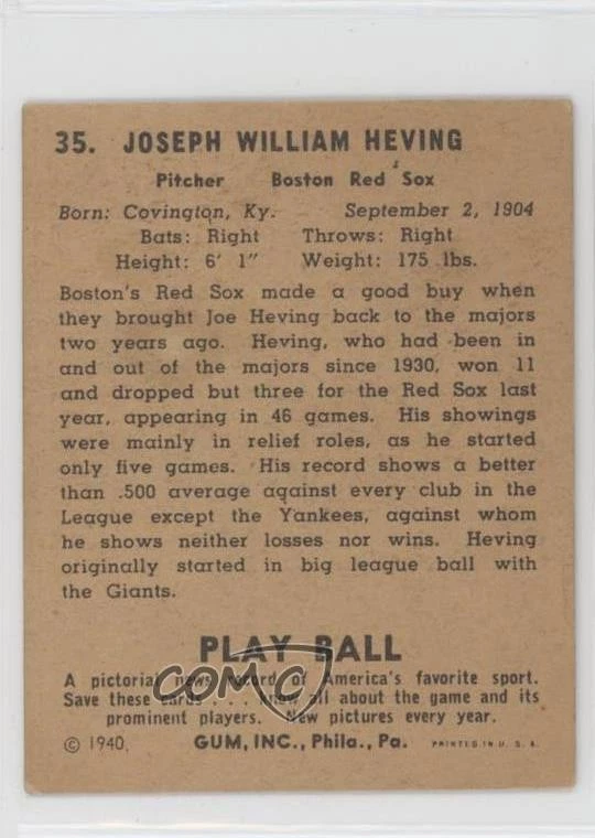 1940 Play Ball Joe Heving #35 n8a - Image 2 of 3