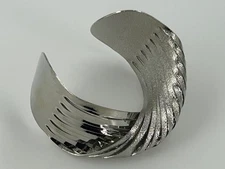 Modernist Silver Tone Cuff Bracelet Twisted Ribbon Design