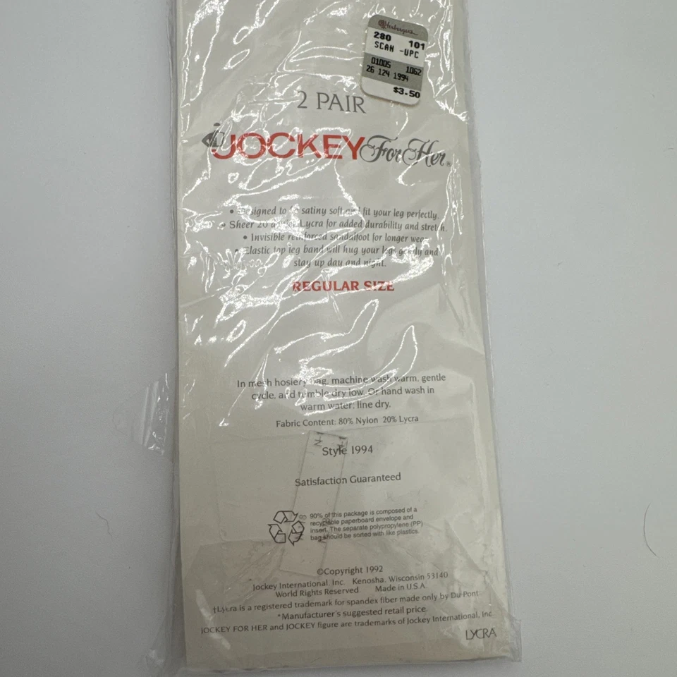 De Colección Jockey Para Ella Rodilleras Blancas ~ Talla Única ~ Sandalfoot ~ 2 PARES ~ Estilo 1994 Foto 4 de 4