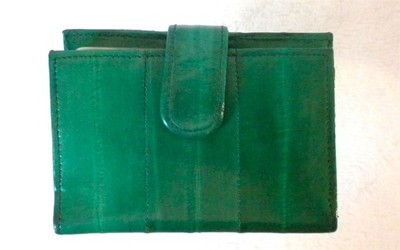 AUTHENTIC GENUINE EEL SKIN LEATHER SEA GREEN CREDIT CARD ORGANIZER / WALLET NEW!