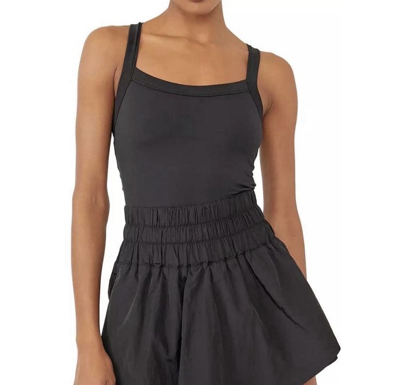 Free People Movement Black “The Way Home” Skortsie Athletic Romper Ruffle XSmall