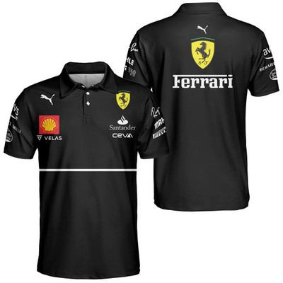 Personalized Name Men's Ferrari Logo 3D Black Polo Shirt Gifts - All Size