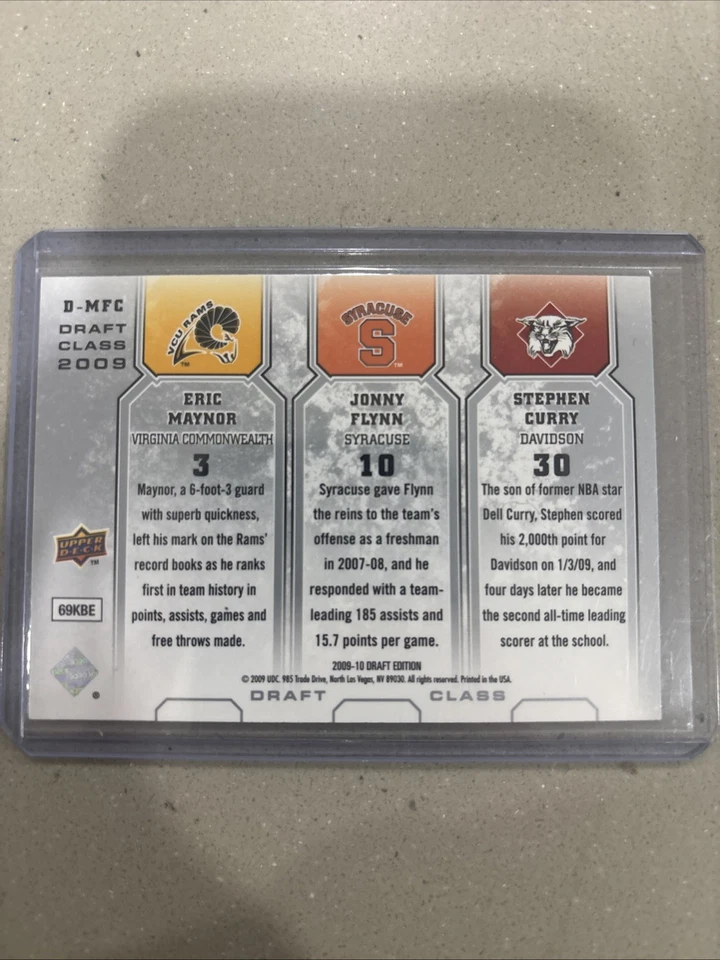 2009 Draft Edition Class Eric Maynor Jonny Flynn Stephen Curry #D-MFC Rookie RC - Image 2 of 2