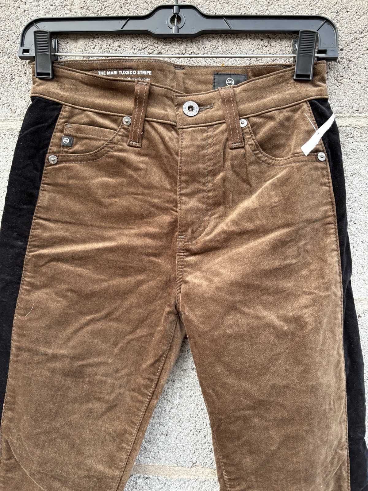 NWT AG Adriano Goldschmied The Mari Tuxedo Stripe Women 26R Pants Brown Velvet thumbnail 3