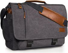 Men Messenger Laptop Bag 17-17.3 Inch Water-Resistant Canvas Shoulder Bag Grey