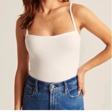 Abercrombie Ribbed Square Neck Twist Back Tank Bodysuit Size Large White Modern