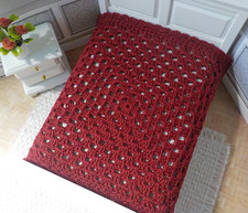 Miniature Dollhouse Burgundy Crochet Bedsprea...