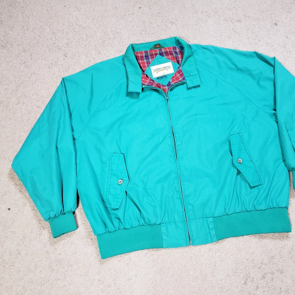 Chaqueta Harrington De Colección Para Hombres 2XL GRANDE 2XB Verde Saddlebred Años 90 Correa para la Mentón Cremallera Foto 2 de 4