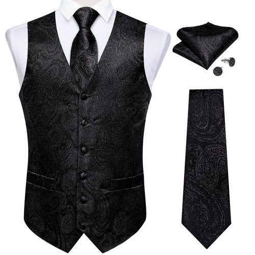 Men's Tuxedo Vest & Bowtie/Necktie Set, Classic Formal Waistcoat Paisley Floral - Picture 138 of 224
