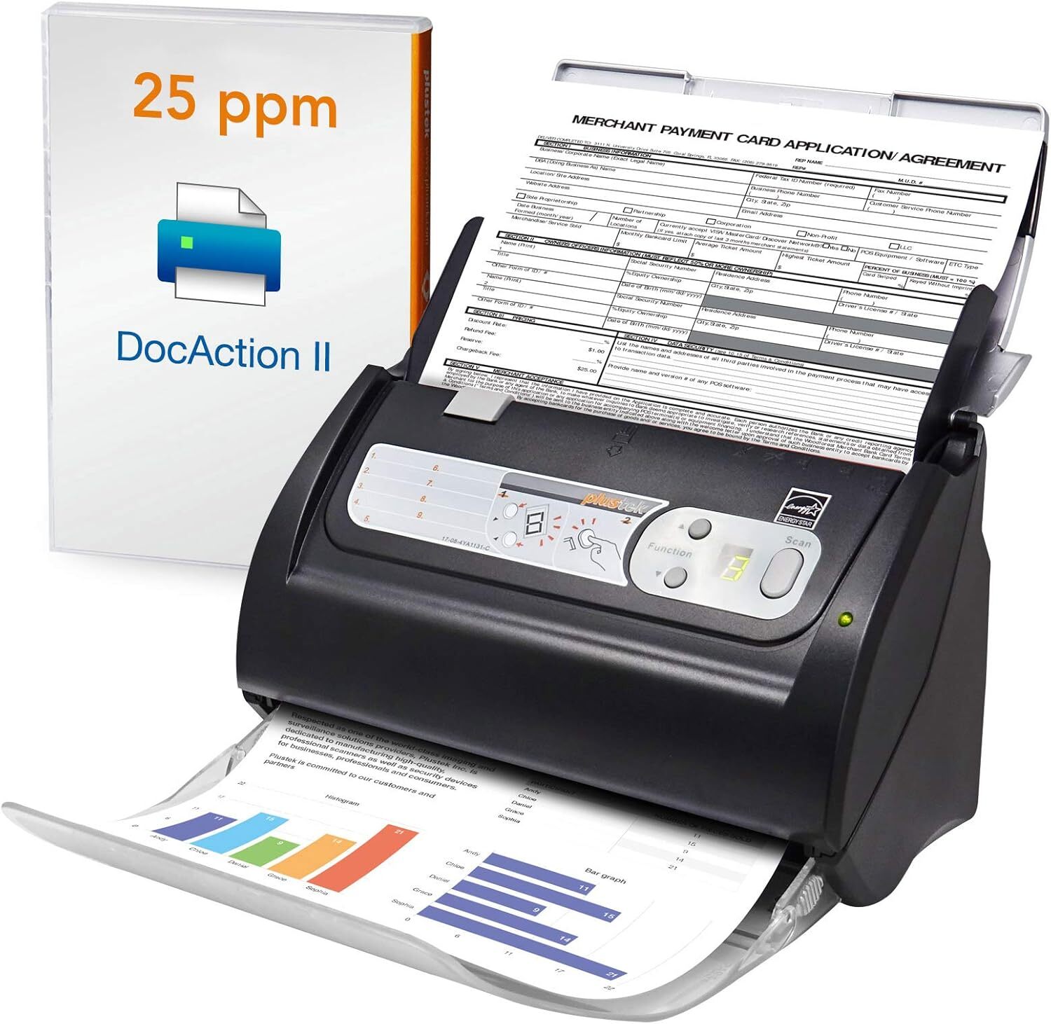 Plustek PS186 Desktop Document Scanner with 50-pages Auto Document Feeder Du