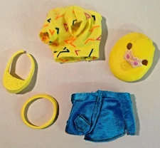 Vtg 1980's My Little Pony MLP Lot Yellow Shirt Blue Skirt Hat Feedbag Collar Lot