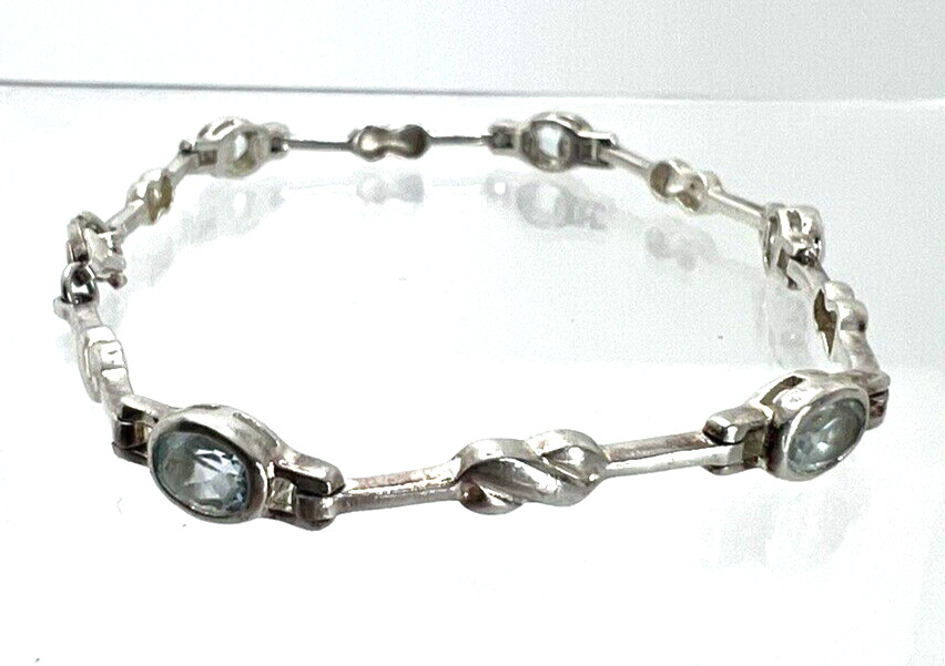 Solid Sterling Silver 925 Light Blue Topaz Bracel… - image 6
