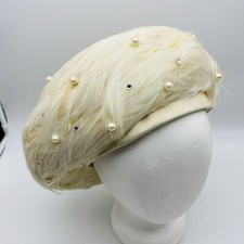 Rare Vintage Jack McConnell White Feathers w Jewels  beads Wool Hat